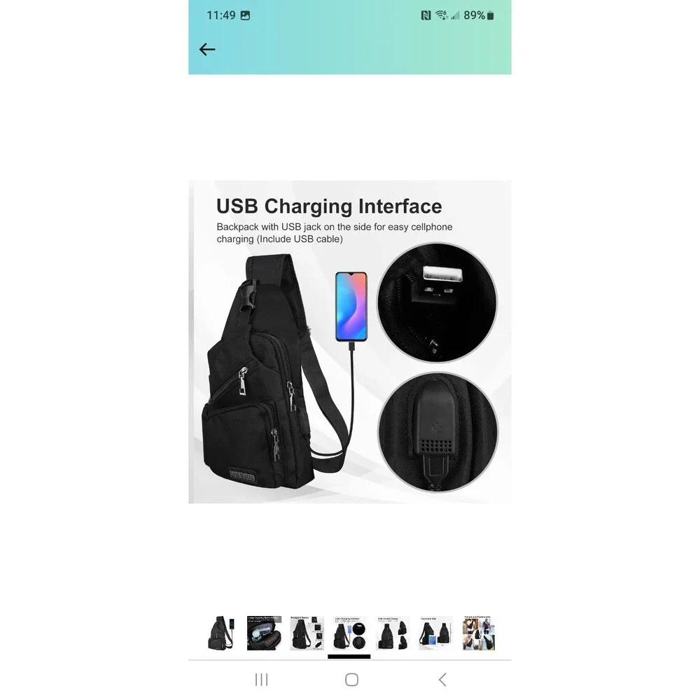 AMJ Sling Bag Shoulder Backpack Chest Bags Crossbody Daypack with USB Cable